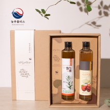 국산 저온착유 참기름 사과식초 300ml 2병 선물세트 [ 농부플러스 ]