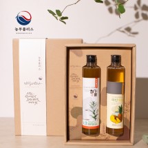 국산 저온착유 참기름 파인애플식초 300ml 2병 선물세트 [ 농부플러스 ]