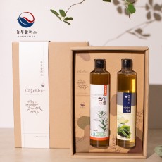 국산 저온착유 참기름 다시마식초 300ml 2병 선물 세트 [ 농부플러스 ]