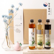 농부플러스 국산 저온착유 들기름+만능다시마간장+다시마식초 300ml 3병 선물세트