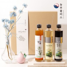 농부플러스 저온착유 참기름+만능다시마간장+다시마식초 300ml 3병 선물세트