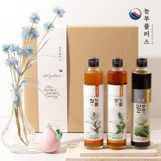 농부플러스 국산 저온착유 들기름+저온착유 참기름+만능다시마간장 300ml 3병 선물세트