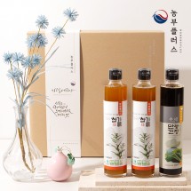 농부플러스 국산 저온착유 참기름 2병+만능다시마간장 1병 300ml 3병 선물세트